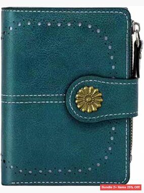 Compact Bifold Wallet with Zipper Coin Pocket and Photo Holder